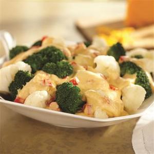 Broccoli with Sweet Pepper Cheddar Sauce