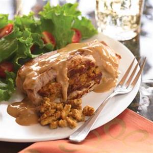 Stuffed Pork Chops with Browned Onion Gravy